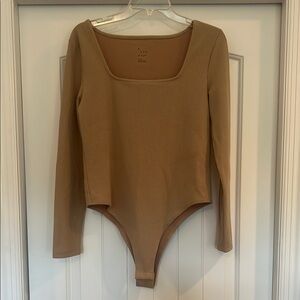 Tan Ribbed Long Sleeve Bodysuit